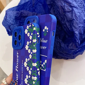 Moda Albastru Drăguț Floare Telefon Caz Pentru iphone 13 12 11 Pro Max 7 8 plus X XR XS Max SE 2020 Acoperire Moale din Piele de Silicon Cazuri